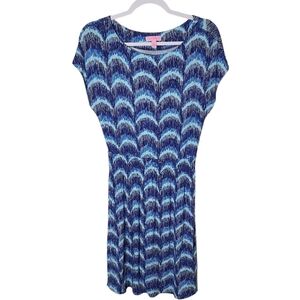Lilly Pulitzer Blue Wave smocked waist short sleeve rayon mini dress size XS